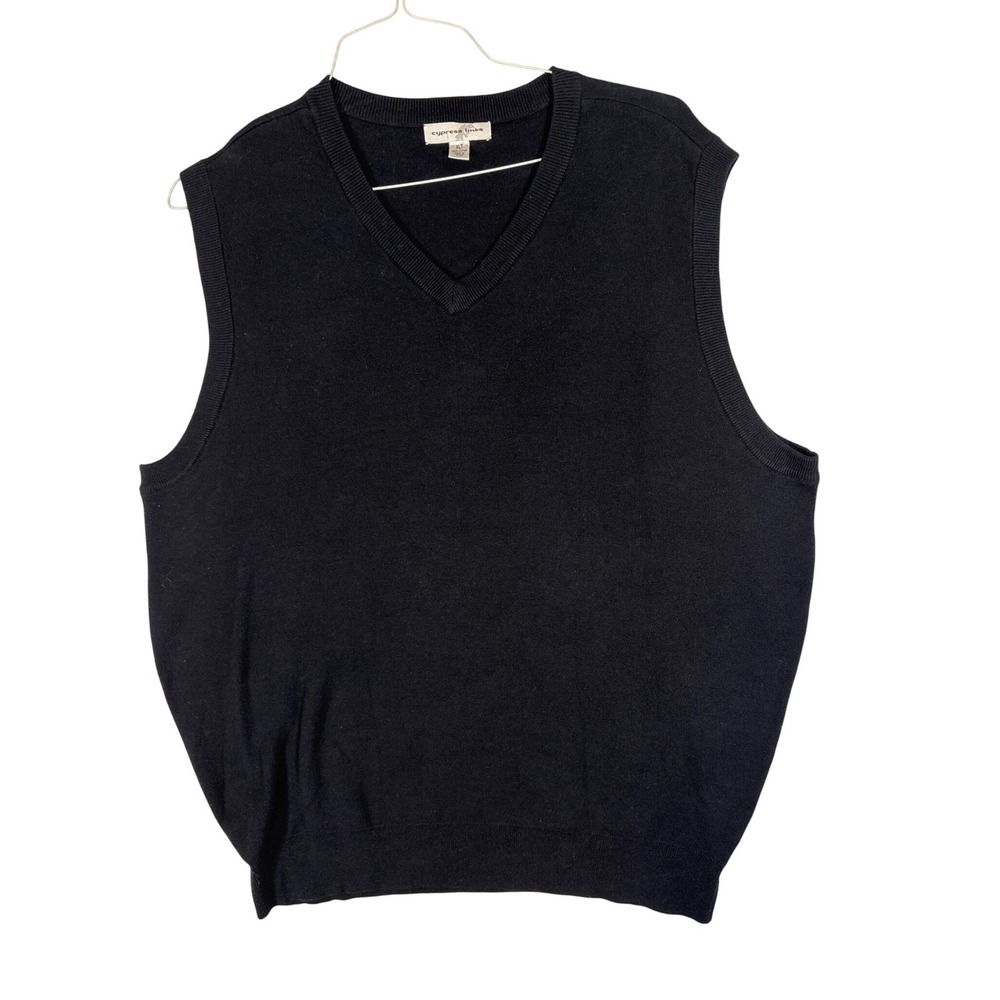 Cypress Links Mens Sweater Vest Black V-Neck 100% on Knit XLT Extra Large Tall